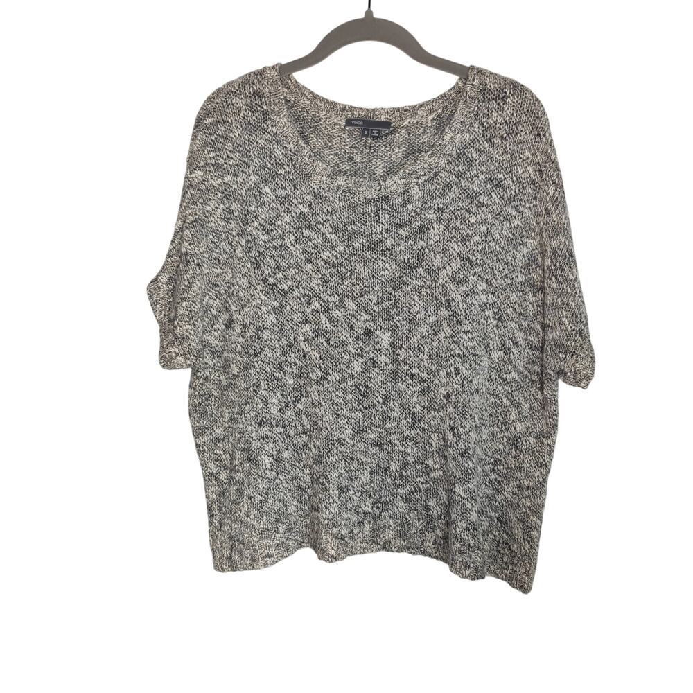 Vince Women's Sz S Grey Linen Blend Short Sleeve Boxy Sweater Dolman Sleeve
